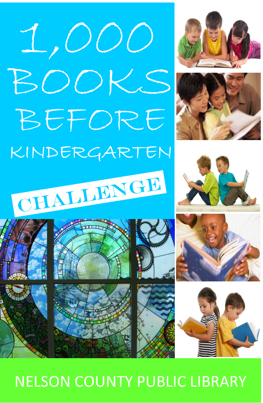 1,000 Books Before Kindergarten graphic showing various photos of children reading